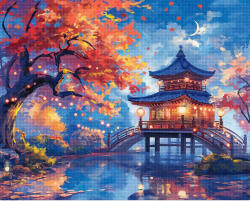 Figured Art Set goblen cu diamante, cu sasiu, Pagoda in noaptea de toamna, 40x50 cm (DP-FA10553-Y)