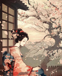 Figured Art Set goblen cu diamante, cu sasiu, Femeie in chimono si sakura, 40x50 cm (DP-FA10579-Y)