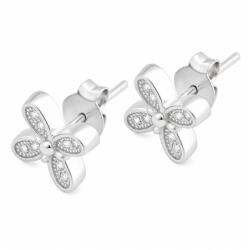 Flippy Cercei Tip Stud din Argint 925, Model Fluture cu Aripi Decorate cu Pietre Stralucitoare, Sistem de Prindere cu Tija si Fluturas, Argintiu (06099)