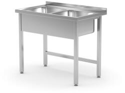 HENDI Asztal 2 mosogatóval - hegesztett, HENDI, Kitchen Line, 1000x600x(H)850mm