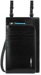 Piquadro Piquadro, Blue Square, Leather Crossbody Bag, Black, 11.5 x 19 x 2 cm, For Men
