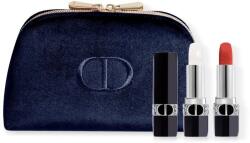 Dior Set Christian Dior: Couture Colour, Velvet, Ruj cremă, 720, Icone, Refillable, 3.5 ml + Couture Colour, Lip Balm, 000, Diornatural, Refill, 3.5 g + Textile Makeup Bag, Blue