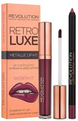 Makeup Revolution Set Makeup Revolution: Retro Luxe, Metallic, Ruj lichid, Worth It, 5.5 ml + Retro Luxe, Lip Liner, Worth It, 1 g