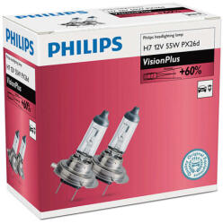 Philips Set 2 becuri auto halogen pentru far Philips VisionPlus +60% H7 55W 12V (AC4953)