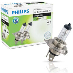 Philips Set 2 becuri auto halogen pentru far Philips Longlife EcoVision H4 60/55W 12V 12342ELC2 (AC4885)