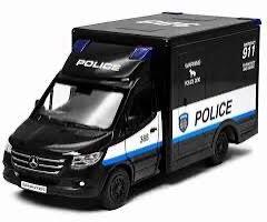 Welly Macheta Mercedes Sprinter Police negru 1: 46 replica metal Welly usi deschise cu resort (JPT)
