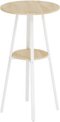 HOMCOM Masă Înaltă Rotundă cu Raft, Masă Modernă pentru Bucătărie sau Dining, PAL, Metal, Lemn Natural și Alb | Aosom Romania (83A-395V00ND)