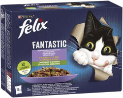 FELIX Fantastic Házias Válogatás Nedves Macskaeledel Aszpikban (Marha és Sárgarépa, Csirke és Paradicsom, Lazac és Cukkini, Pisztráng és Zöldbab) - 12x85 g