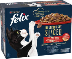 FELIX Deliciously Sliced Házias Válogatás Gabonamentes Nedves Macskaeledel Aszpikban (Marha, Csirke, Kacsa, Pulyka) - 12x80 g