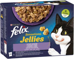 FELIX Sensations Jellies Vegyes Válogatás Nedves Macskaeledel Aszpikban (Pulyka és Spenót, Bárány és Vad, Makréla és Paradicsom, Hering és Garnélarák) - 12x85 g