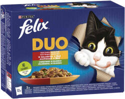FELIX Fantastic Duo Házias Válogatás Nedves Macskaeledel Aszpikban (Marha, Szárnyas és Zöldbab, Bárány, Csirke és Paradicsom, Pulyka, Kacsa és Sárgarépa, Sertés, Vad és Cukkini) - 12x85 g