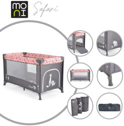 Cangaroo SAFARI utazóágy 1 szintes, zippes kibújóval, állatmintás PINK/rózsa