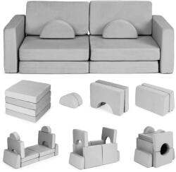  Gyerek moduláris fotel, ECOTOYS TMSRT-15, szürke, 10 modul, levehető és mosható huzat, habszivacs, átalakítható kanapévá, puffá, matraccá, teherbírás: 120 kg, 2 gyermeknek (TF3612)