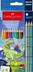 Faber-Castell Grip Színes Ceruza Készlet 10 Darab/Készlet 3 Darab Ajándék Metál Színű Színesceruzával és Matricákkal Dinoszaurusz (FC201545)