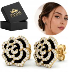Panda Luxury Jewellery Ezüst Fülbevaló Virágok 925 Aranyozott Fekete Rózsa Strasszok Ajándék (Biżuteria dla dziewczyny mamy babci żony)