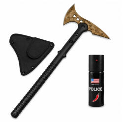 Depox Set topor Survivor si spray paralizant chili DEPOX®, Desert Camo, 39 cm/60 ml, negru (1386)