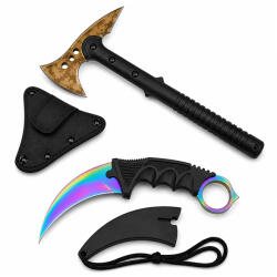 Depox Set topor survivor si cutit karambit, Rainbow Star, DEPOX®, 39 cm/18.5 cm, multicolor (1380)