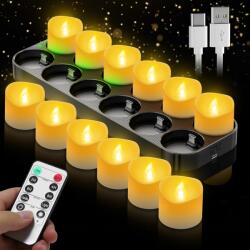  12X Led Gyertya Betét Díszgyertya Elektromos Mécses 3 CM Usb Távirányítóval (DAPHOMEU)