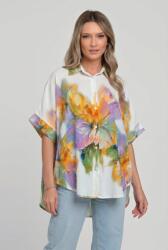 SHOPIKA Camasa oversize cu maneca scurta din in si vascoza, imprimeu artistic pastel Talie unica
