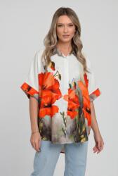 SHOPIKA Camasa oversize cu maneca scurta din in si vascoza, imprimeu maci rosii Talie unica