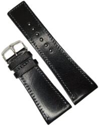  Curea Ceas HandMade în România - Piele Naturală Neagră - 28/22 mm - Cusătură Albastru Deschis (WZ5587)