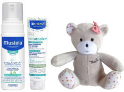 Mustela Промо комплект Mustela Stelatopia - Шампоан-пяна, крем + Мече, за момиче - baby