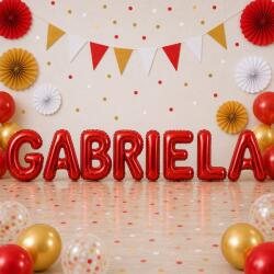 Flippy Baloane Folie Metalizate, Flippy, Set GABRIELA, Heliu sau Aer, Pai inclus, 40 cm, Rosu (177622)