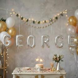 Flippy Baloane Folie Metalizate, Flippy, Set GEORGE, Heliu sau Aer, Pai inclus, 40 cm, Argintiu (177466)