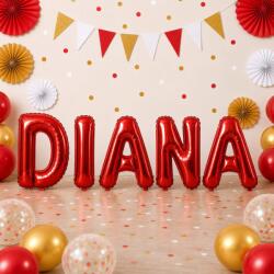 Flippy Baloane Folie Metalizate, Flippy, Set DIANA, Heliu sau Aer, Pai inclus, 40 cm, Rosu (177623)