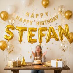 Flippy Baloane Folie Metalizate, Flippy, Set STEFAN, Heliu sau Aer, Pai inclus, 40 cm, Auriu (177277)