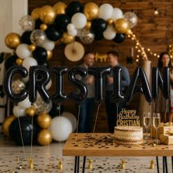 Flippy Baloane Folie Metalizate, Flippy, Set CRISTIAN, Heliu sau Aer, Pai inclus, 40 cm, Negru (177545)