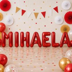 Flippy Baloane Folie Metalizate, Flippy, Set MIHAELA, Heliu sau Aer, Pai inclus, 40 cm, Rosu (177620)