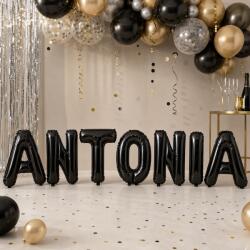 Flippy Baloane Folie Metalizate, Flippy, Set ANTONIA, Heliu sau Aer, Pai inclus, 40 cm, Negru (177604)