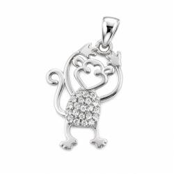 Flippy Pandantiv din Argint 925, Model Maimuta, Decor cu Pietre Stralucitoare, Greutate 1.45 g, Argintiu (05234)