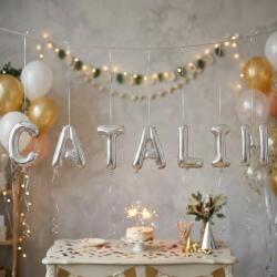Flippy Baloane Folie Metalizate, Flippy, Set CATALIN, Heliu sau Aer, Pai inclus, 40 cm, Argintiu (177465)