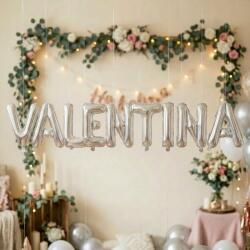 Flippy Baloane Folie Metalizate, Flippy, Set VALENTINA, Heliu sau Aer, Pai inclus, 40 cm, Argintiu (177446)