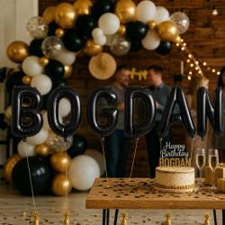 Flippy Baloane Folie Metalizate, Flippy, Set BOGDAN, Heliu sau Aer, Pai inclus, 40 cm, Negru (177550)