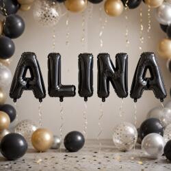 Flippy Baloane Folie Metalizate, Flippy, Set ALINA, Heliu sau Aer, Pai inclus, 40 cm, Negru (177601)