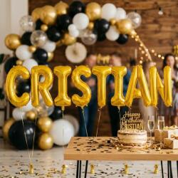 Flippy Baloane Folie Metalizate, Flippy, Set CRISTIAN, Heliu sau Aer, Pai inclus, 40 cm, Auriu (177279)