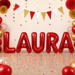 Flippy Baloane Folie Metalizate, Flippy, Set LAURA, Heliu sau Aer, Pai inclus, 40 cm, Rosu (177625)
