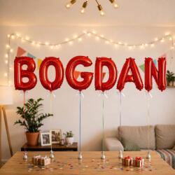 Flippy Baloane Folie Metalizate, Flippy, Set BOGDAN, Heliu sau Aer, Pai inclus, 40 cm, Rosu (177575)