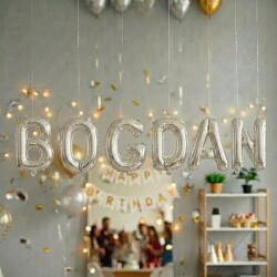 Flippy Baloane Folie Metalizate, Flippy, Set BOGDAN, Heliu sau Aer, Pai inclus, 40 cm, Argintiu (177461)