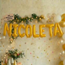 Flippy Baloane Folie Metalizate, Flippy, Set NICOLETA, Heliu sau Aer, Pai inclus, 40 cm, Auriu (177272)