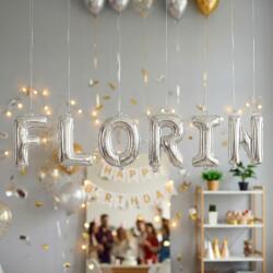 Flippy Baloane Folie Metalizate, Flippy, Set FLORIN, Heliu sau Aer, Pai inclus, 40 cm, Argintiu (177457)