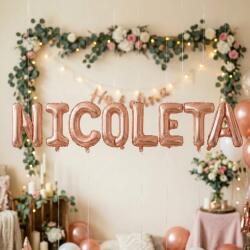 Flippy Baloane Folie Metalizate, Flippy, Set NICOLETA, Heliu sau Aer, Pai inclus, 40 cm, Rose Gold (177499)