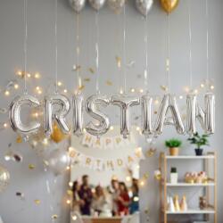 Flippy Baloane Folie Metalizate, Flippy, Set CRISTIAN, Heliu sau Aer, Pai inclus, 40 cm, Argintiu (177456)