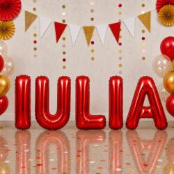 Flippy Baloane Folie Metalizate, Flippy, Set IULIA, Heliu sau Aer, Pai inclus, 40 cm, Rosu (177633)