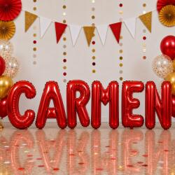 Flippy Baloane Folie Metalizate, Flippy, Set CARMEN, Heliu sau Aer, Pai inclus, 40 cm, Rosu (177634)