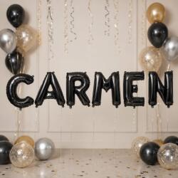 Flippy Baloane Folie Metalizate, Flippy, Set CARMEN, Heliu sau Aer, Pai inclus, 40 cm, Negru (177609)