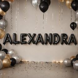Flippy Baloane Folie Metalizate, Flippy, Set ALEXANDRA, Heliu sau Aer, Pai inclus, 40 cm, Negru (177594)